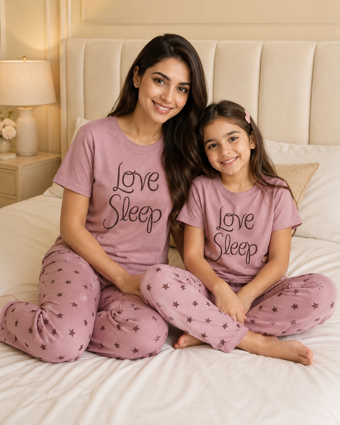 Mom & Daughter Matching Cotton Night Suit – Love Sleep