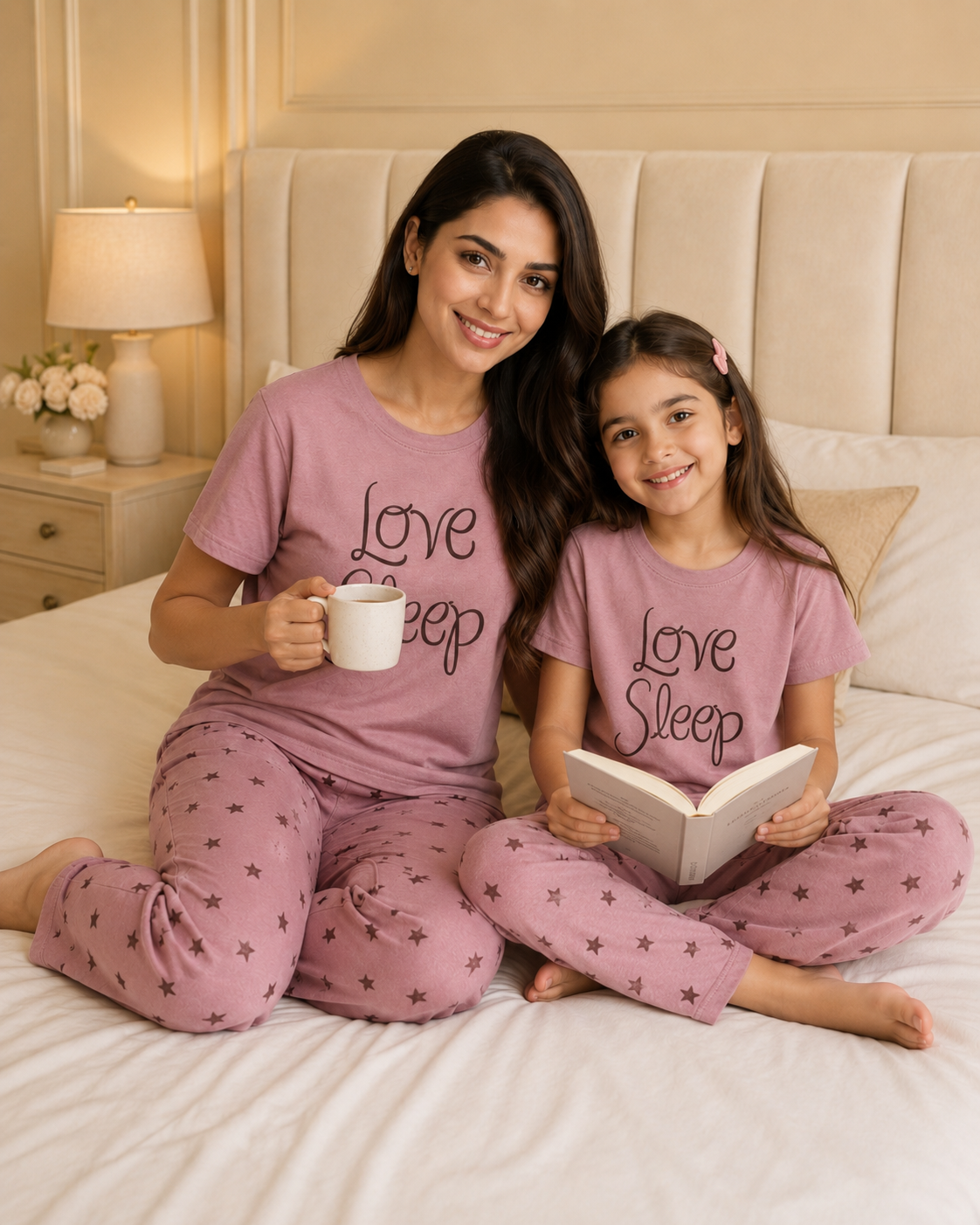 Mom & Daughter Matching Cotton Night Suit – Love Sleep