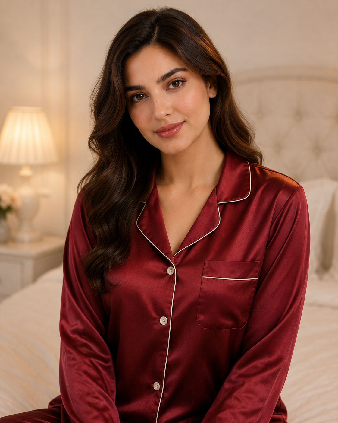 Maroon Silk Night Suit for Women and Girls