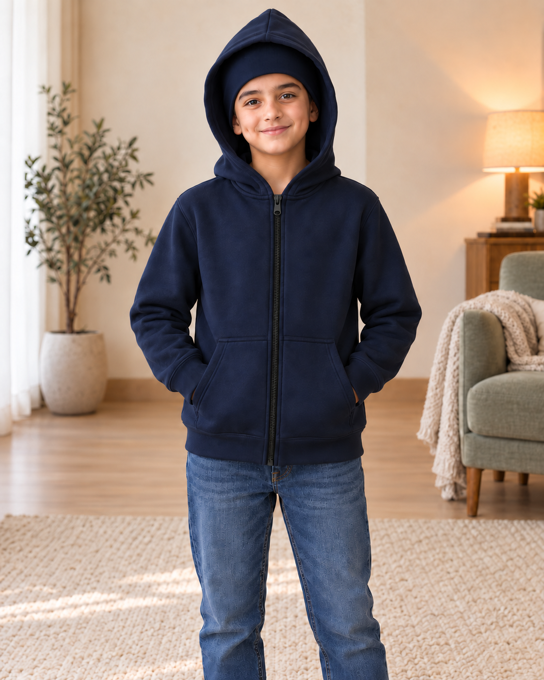 Kids Navy Ninja High-Zip Hooded Jacket