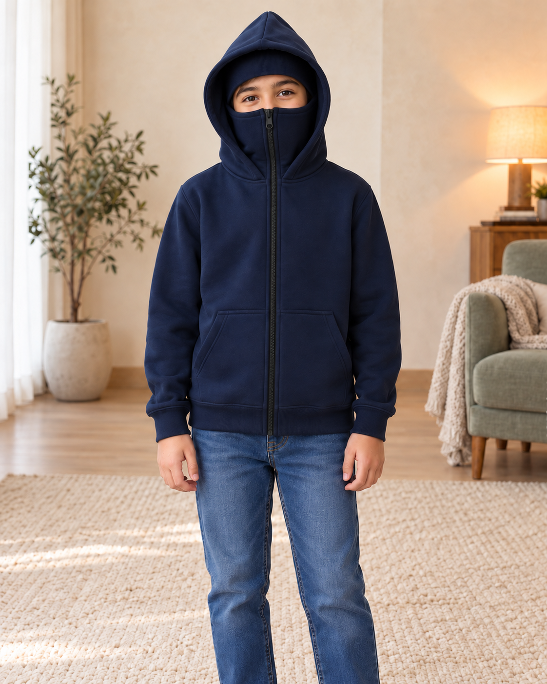 Kids Navy Ninja High-Zip Hooded Jacket