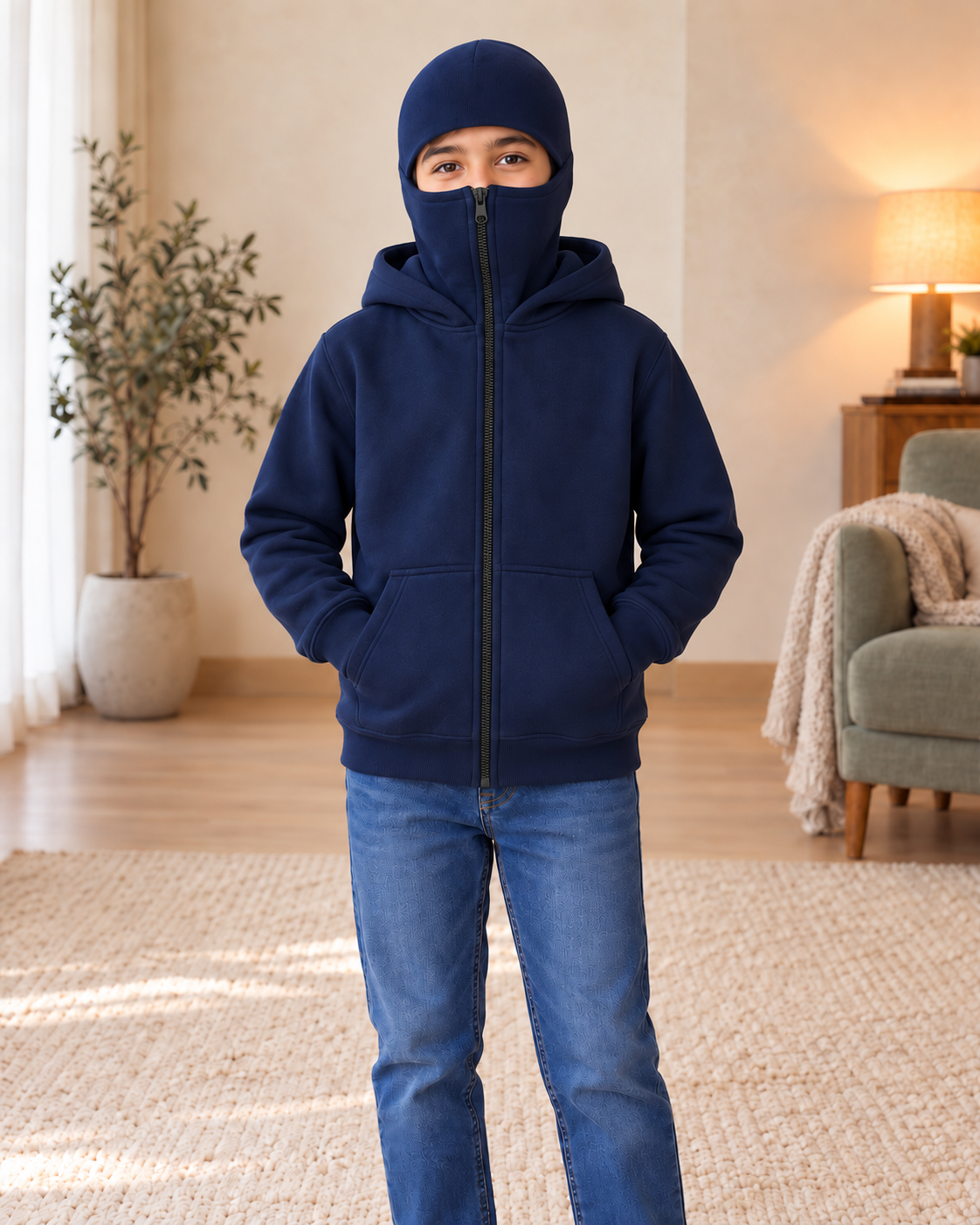 Kids Navy Ninja High-Zip Hooded Jacket