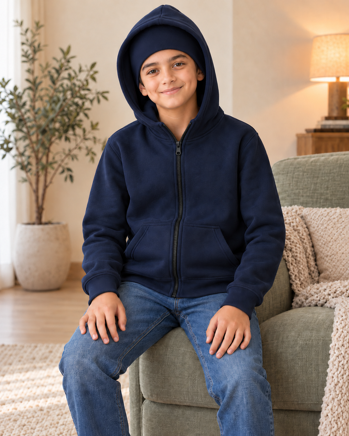 Kids Navy Ninja High-Zip Hooded Jacket