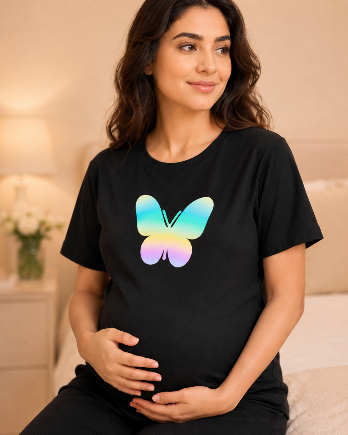 New Butterfly Black pajama Black t-shirt  Maternity Cotton Night Suit