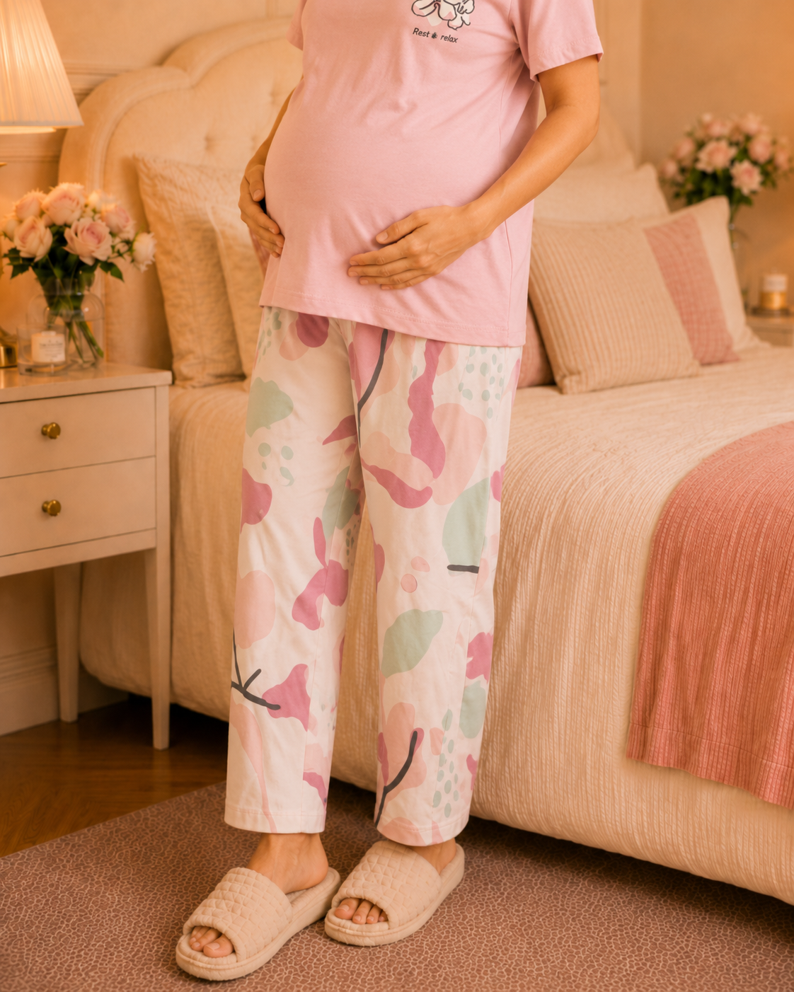 Pink Bird Maternity Cotton Night Suit