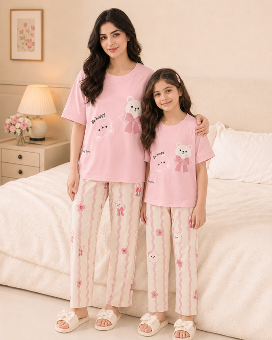 Pink Panda Mom & Daughter Night Suit – view 2