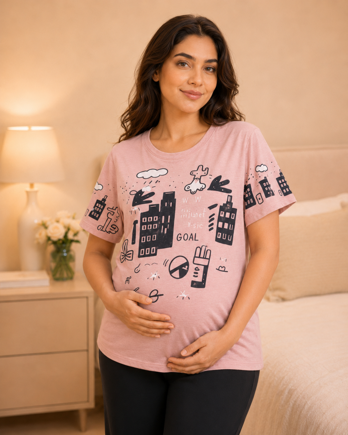 Pink Planet Maternity Cotton Night Suit