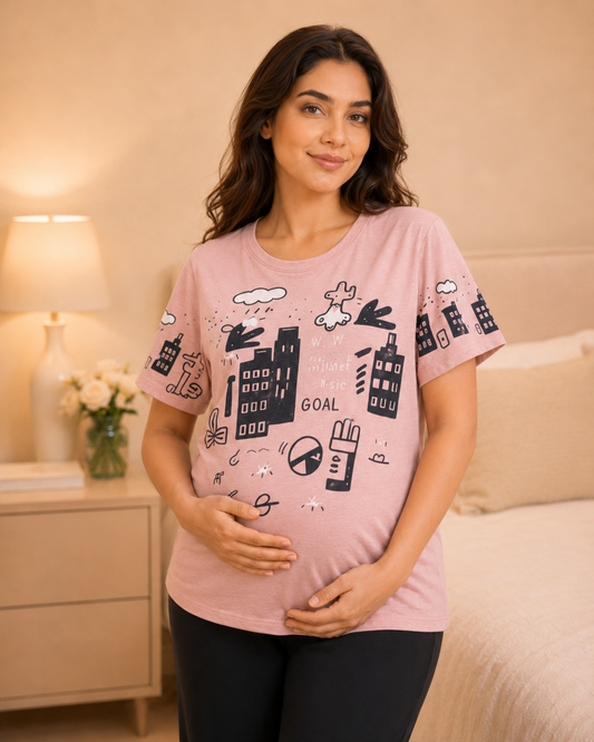 Pink Planet Maternity Cotton Night Suit