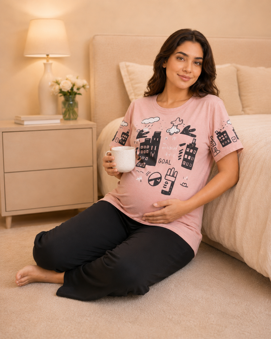 Pink Planet Maternity Cotton Night Suit
