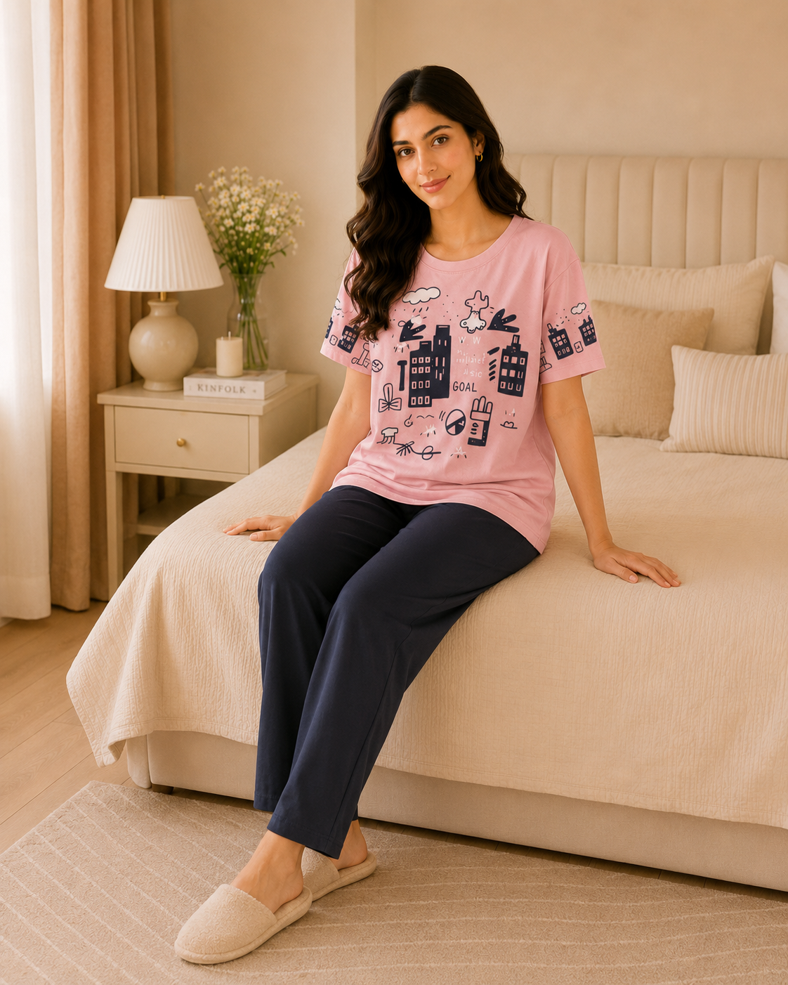 Pink Planet Printed Night Suit