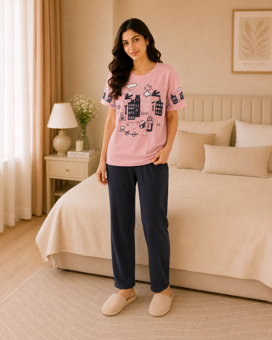 Pink Planet Printed Night Suit – view 2
