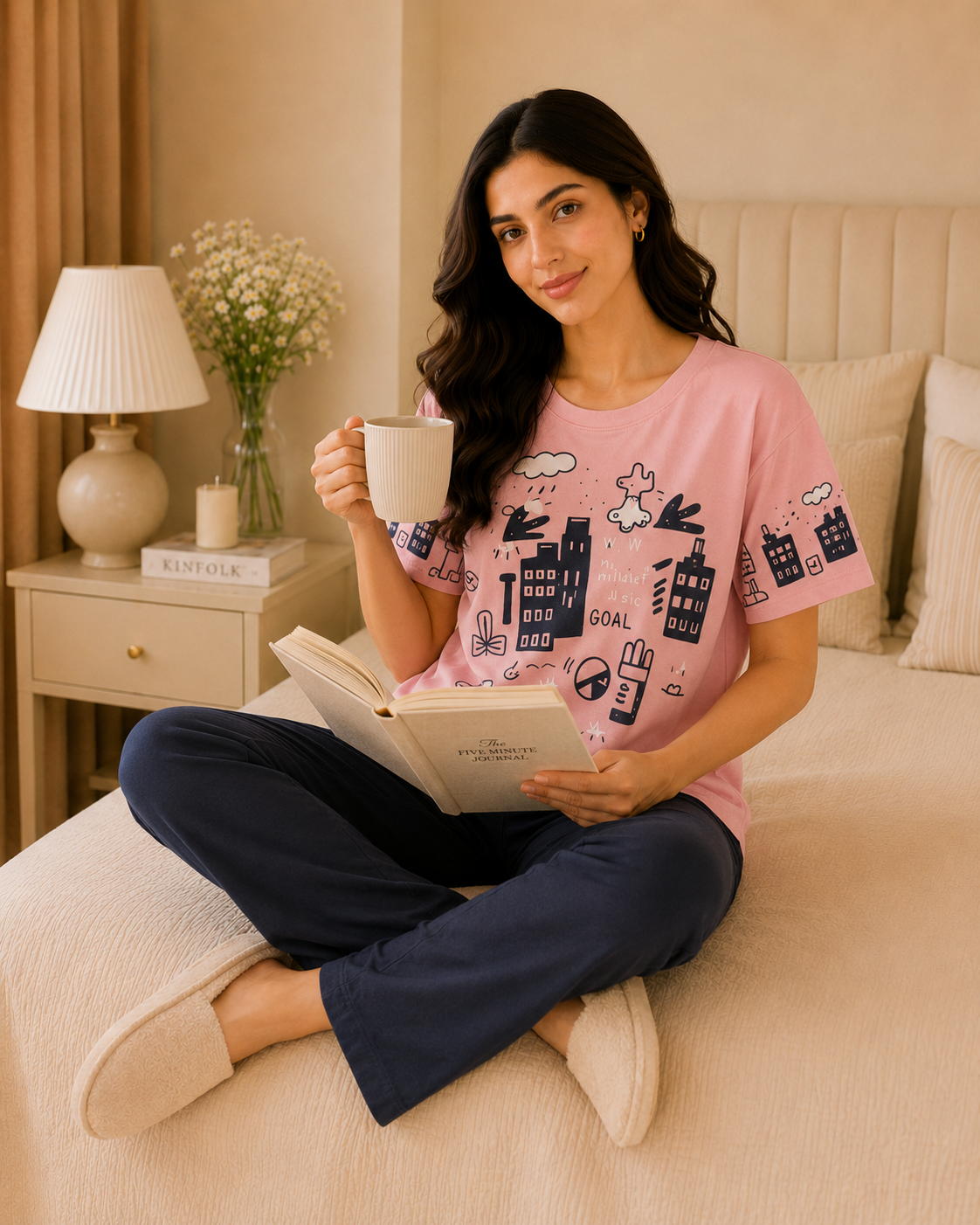 Pink Planet Printed Night Suit