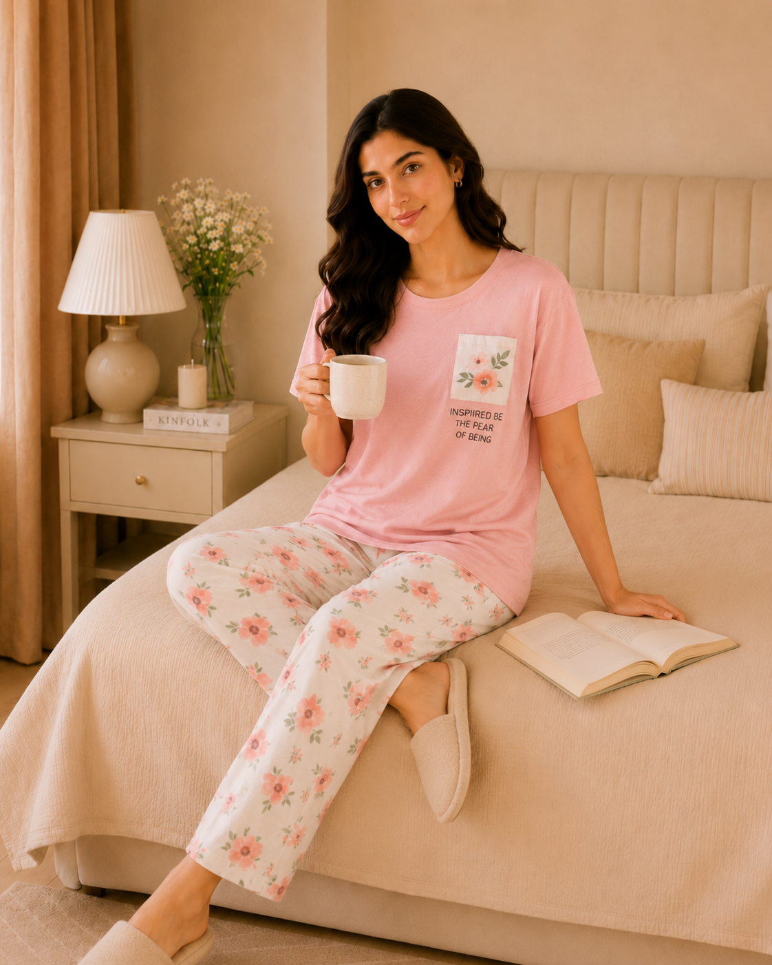 Pink Pocket Printed Night Suit