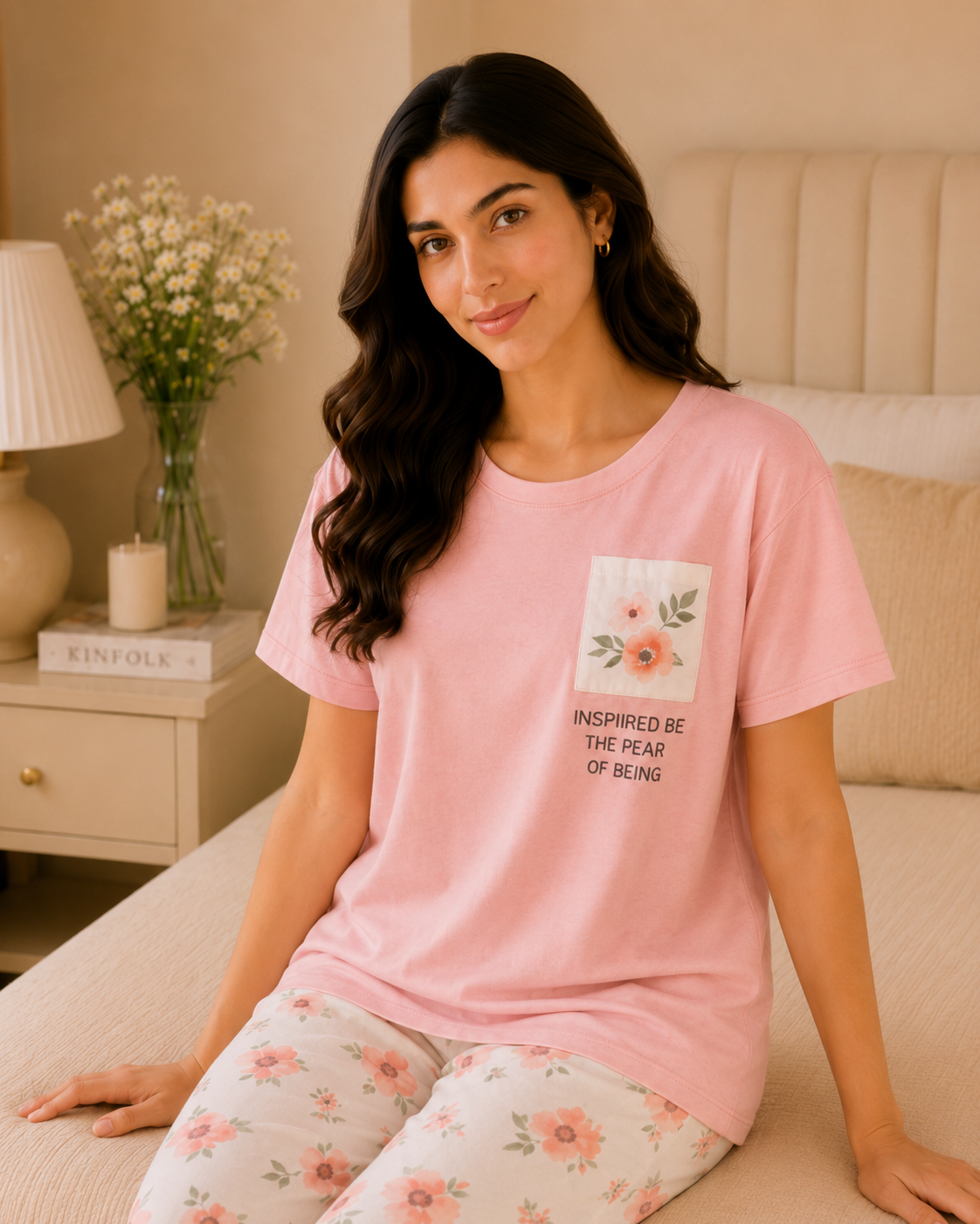 Pink Pocket Printed Night Suit