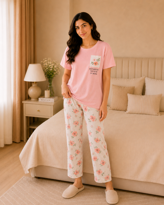 Pink Pocket Printed Night Suit – view 2