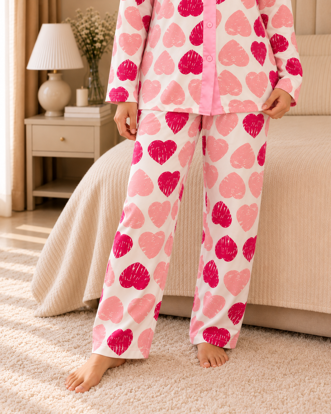 Pink Heart Premium bottom down Night Suit