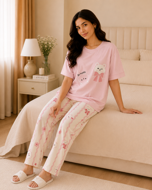 Pink Bear Bow Night Suit