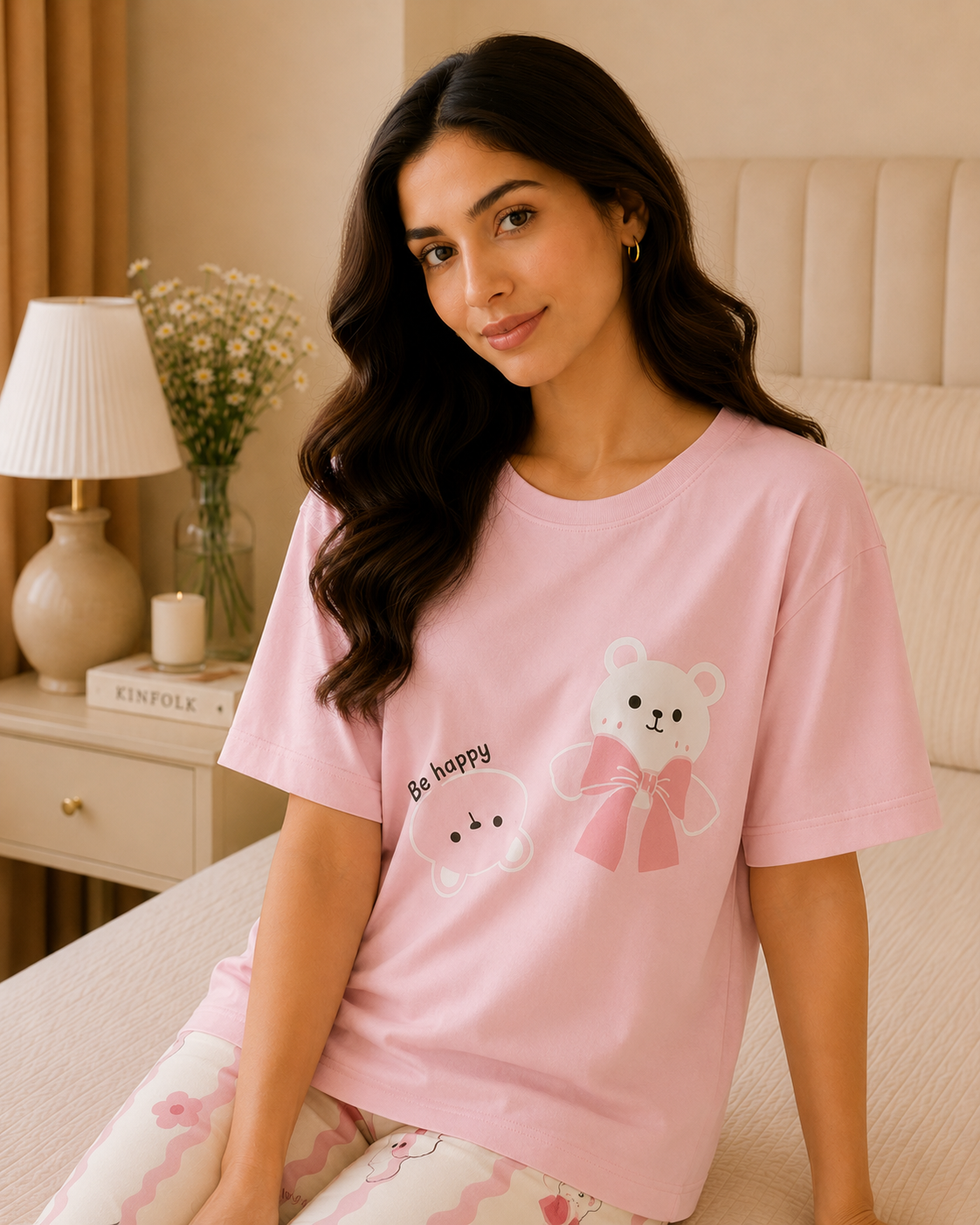 Pink Bear Bow Night Suit