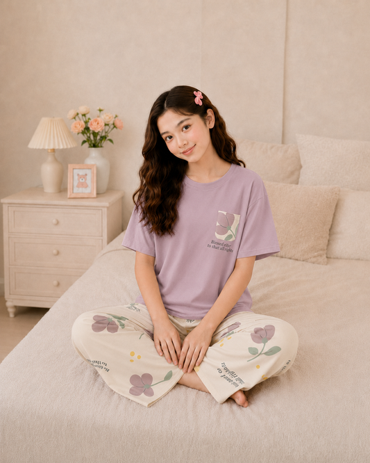 Purple Pocket Girls Night Suit