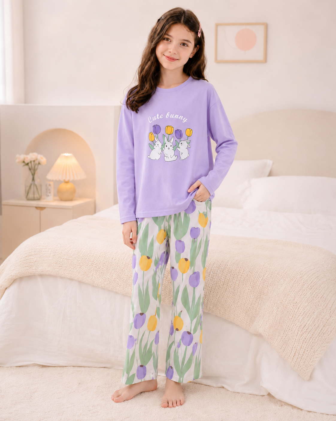Purple Rabbit Full Sleeve Night Suit for Girls
