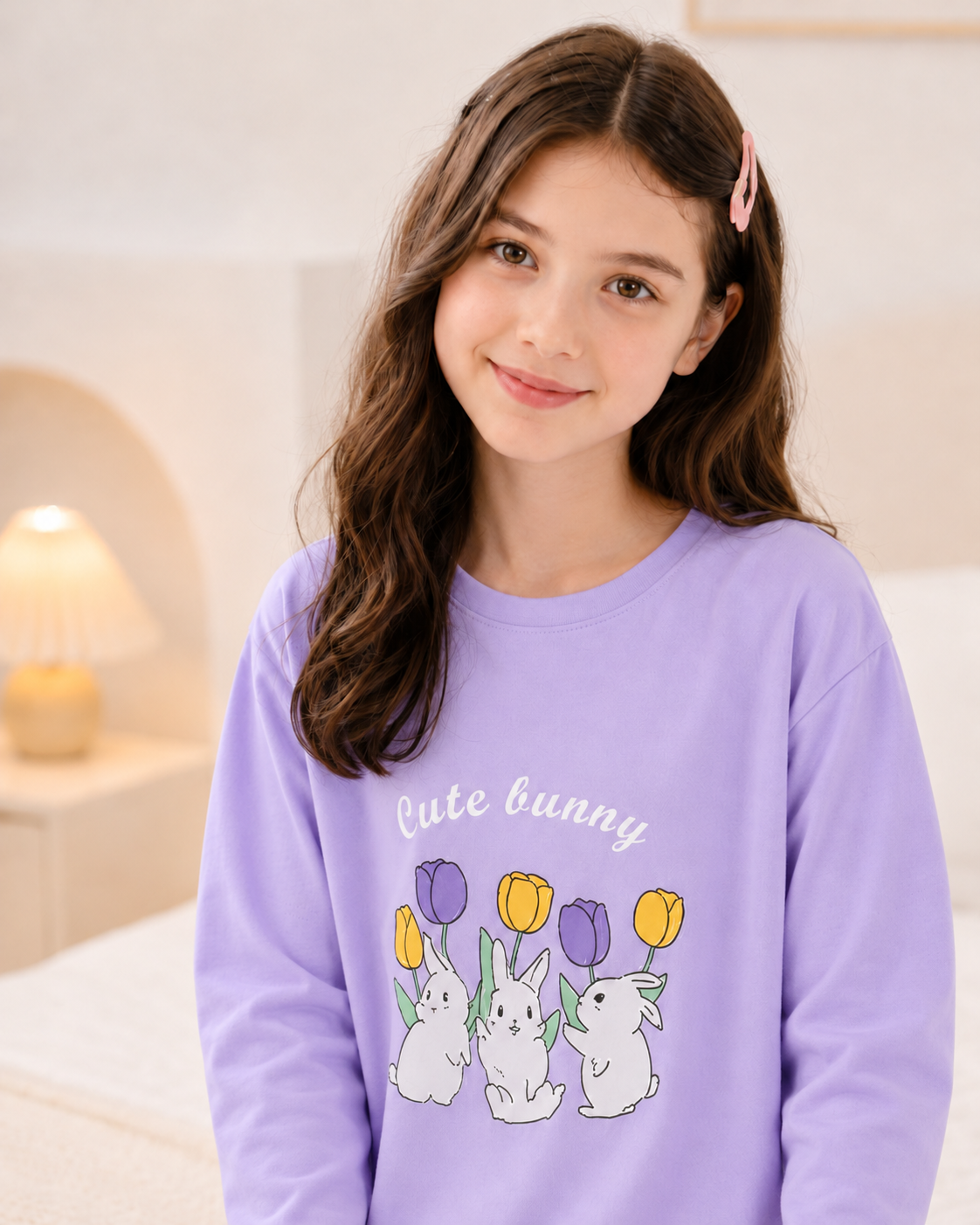 Purple Rabbit Full Sleeve Night Suit for Girls