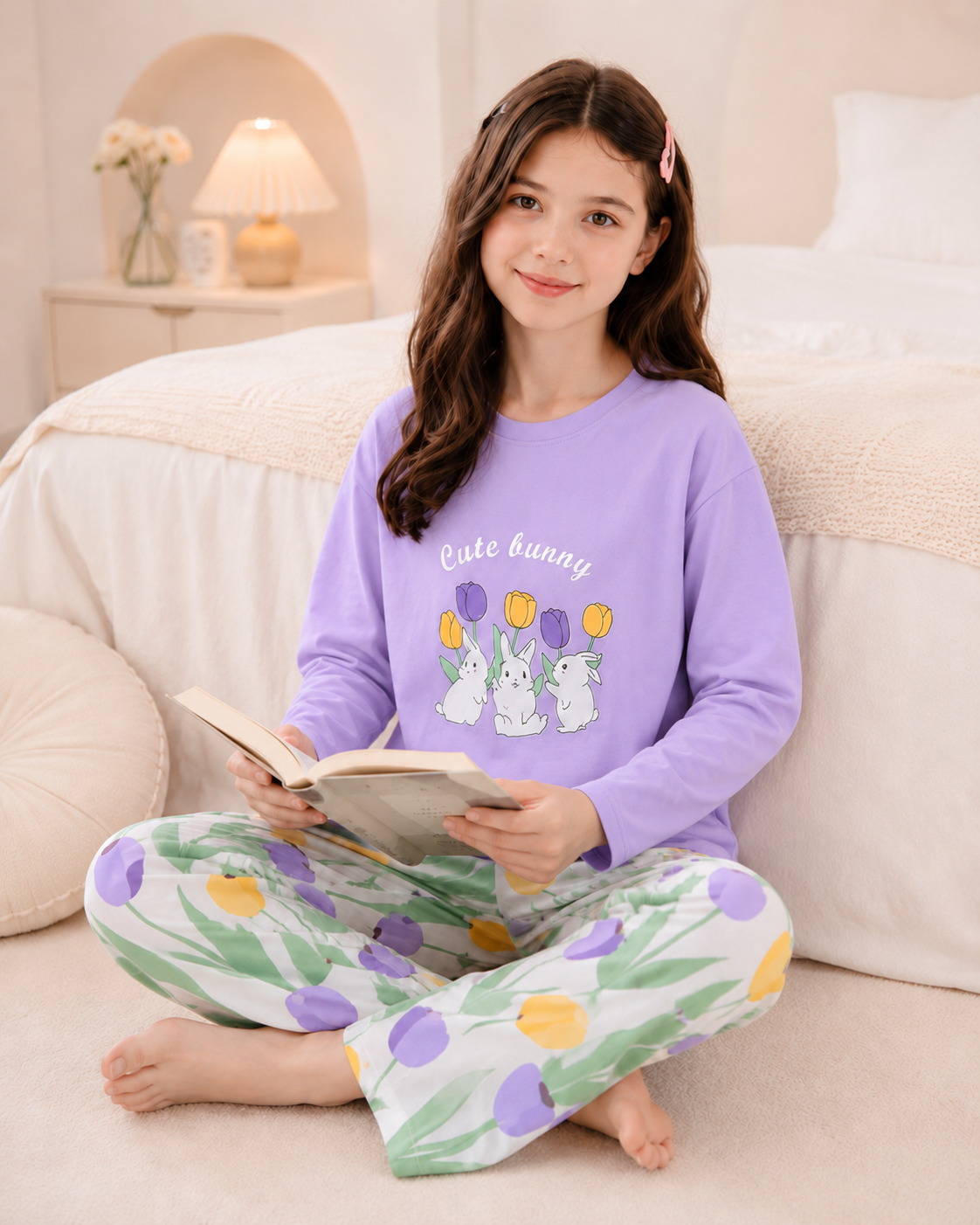 Purple Rabbit Full Sleeve Night Suit for Girls