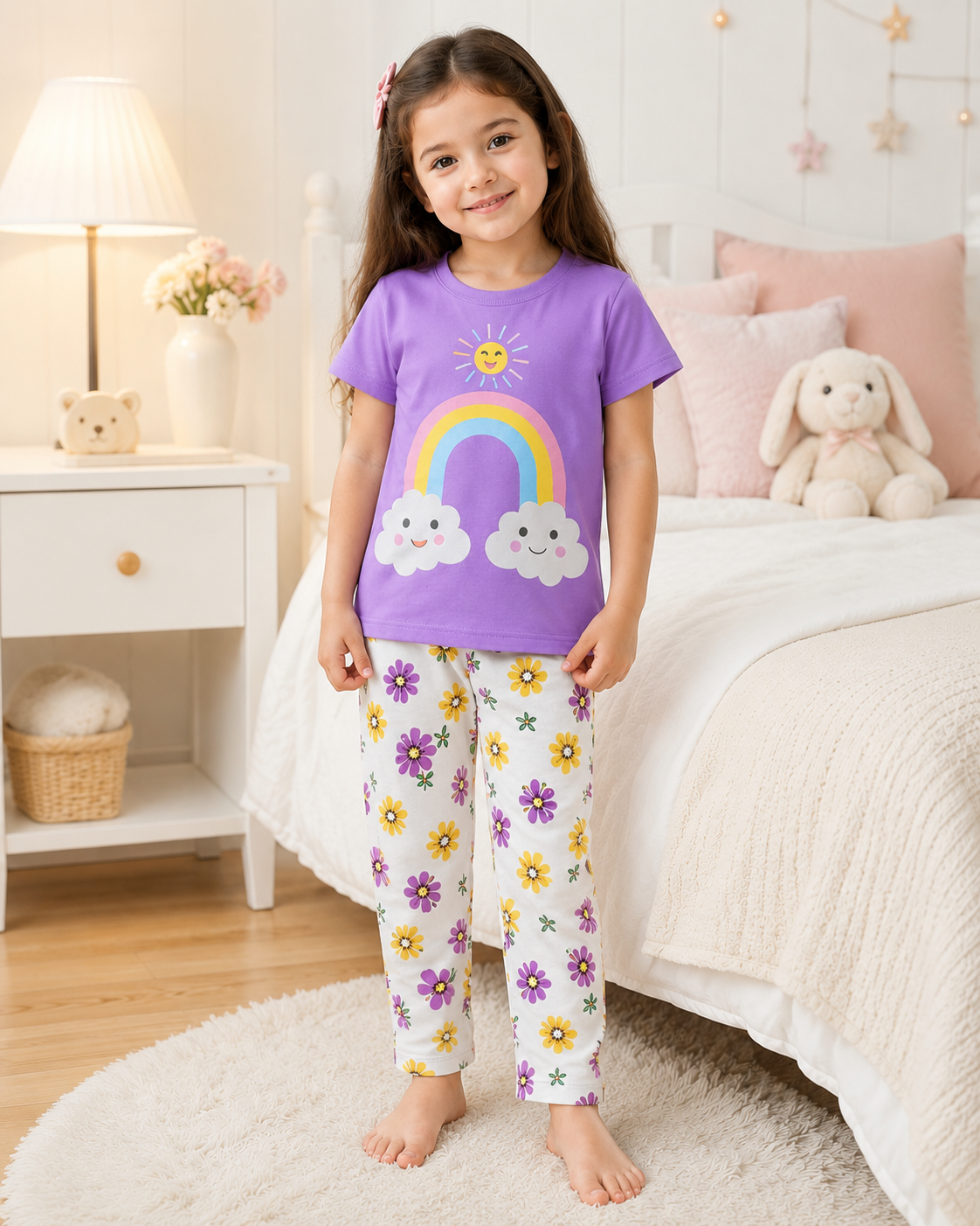 Purple Rainbow Printed Kids Nightwear