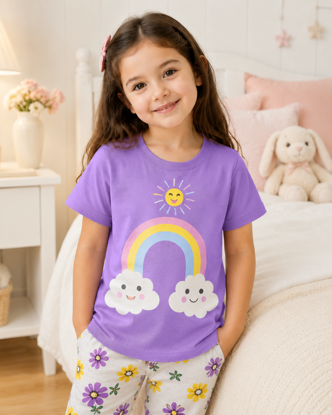 Purple Rainbow Printed Kids Nightwear