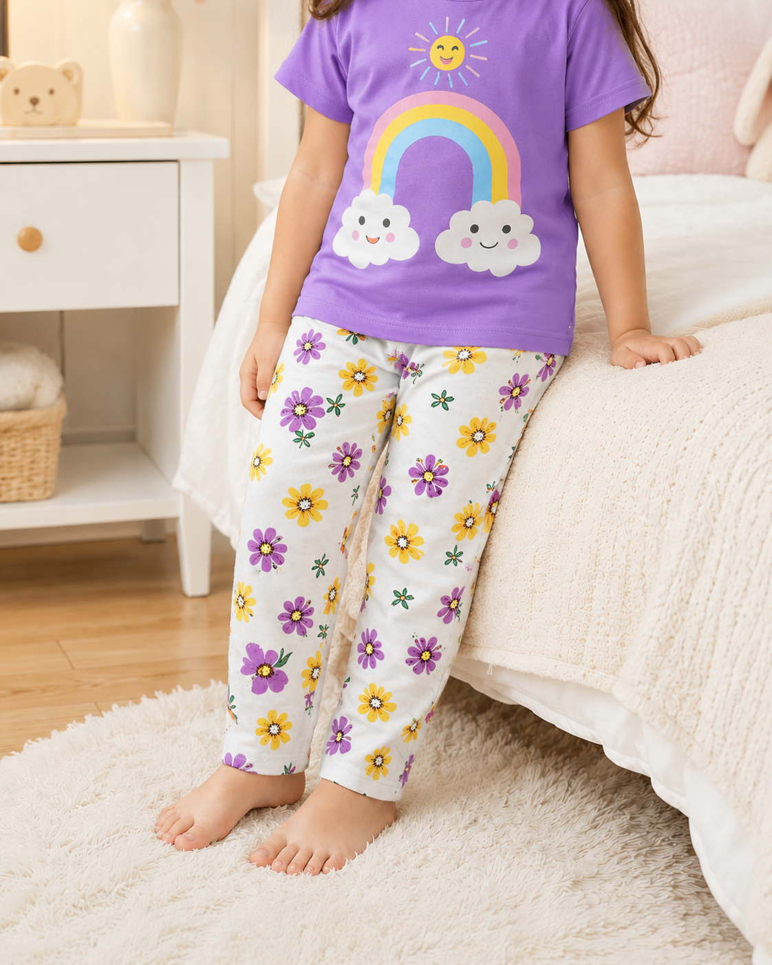 Purple Rainbow Printed Kids Nightwear