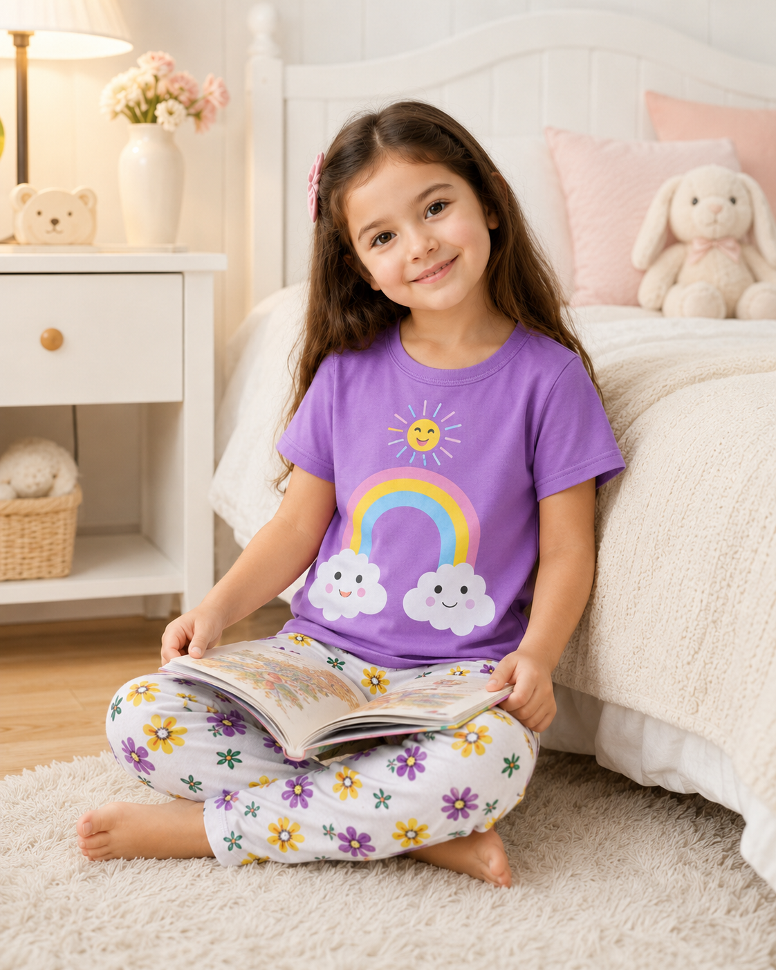 Purple Rainbow Printed Kids Nightwear