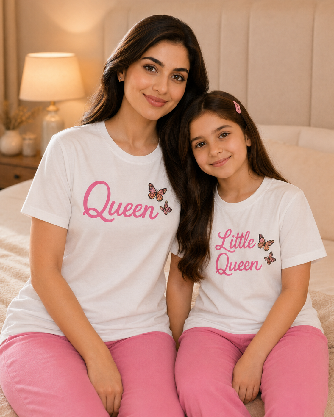 Mom & Daughter Matching Cotton Night Suit – Queen W-P