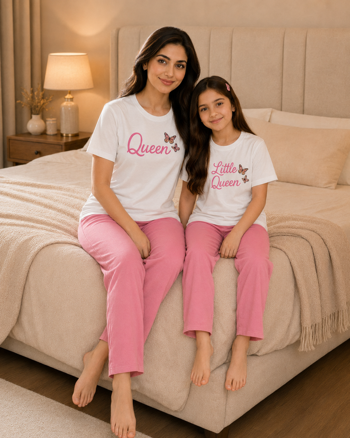 Mom & Daughter Matching Cotton Night Suit – Queen W-P