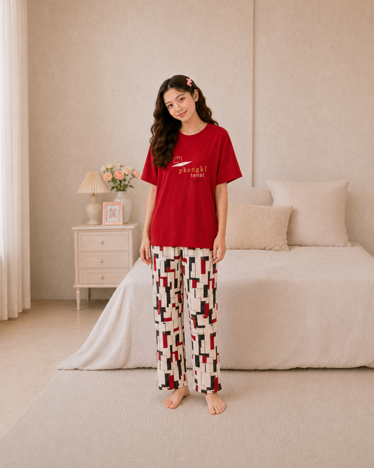 Red China Girls Night Suit ages 7–14 front view
