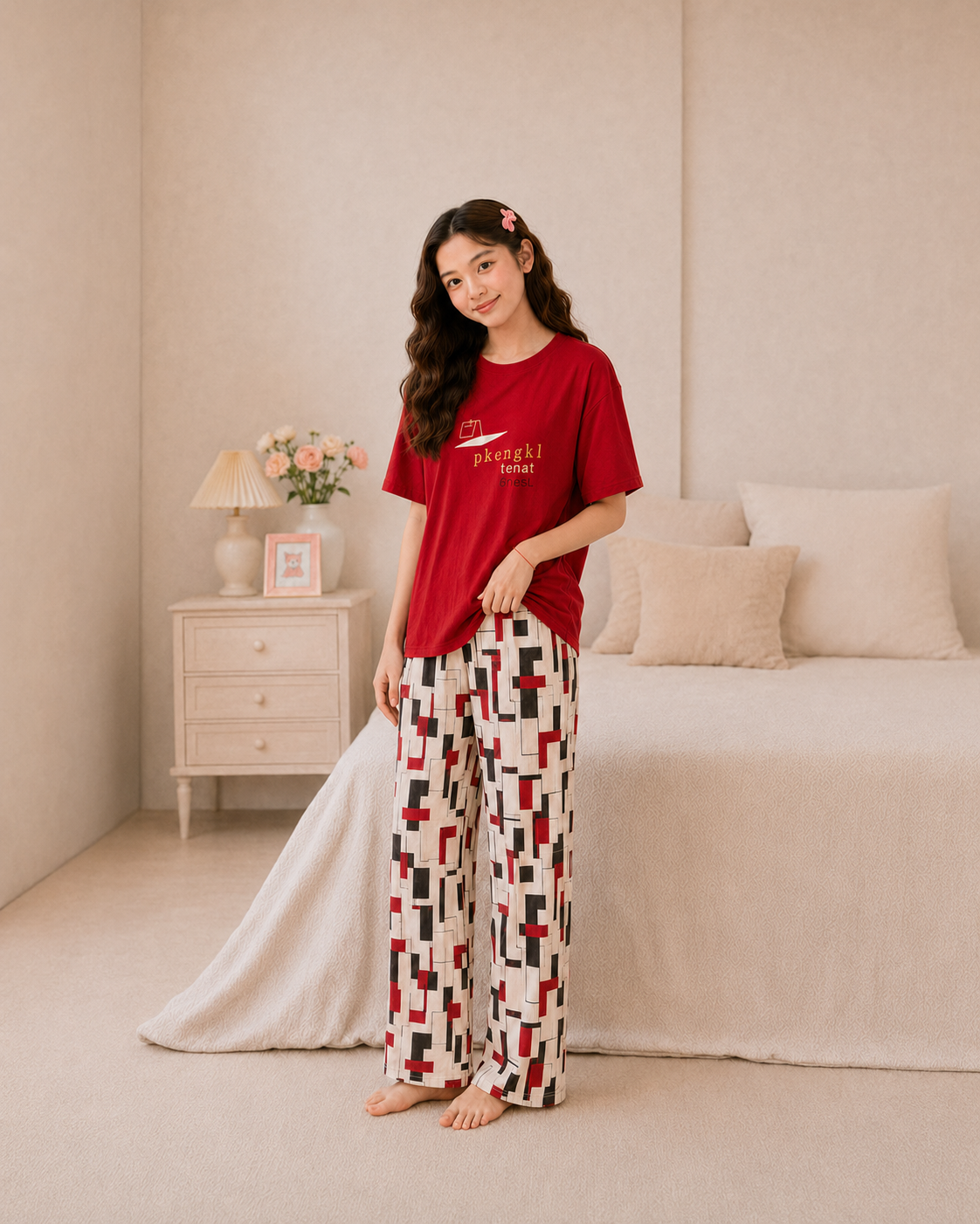 Red China Girls Night Suit ages 7–14 side view