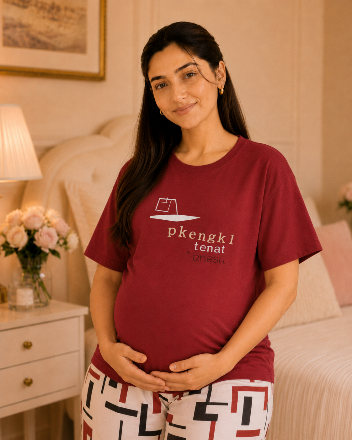 Red China Maternity Cotton Night Suit
