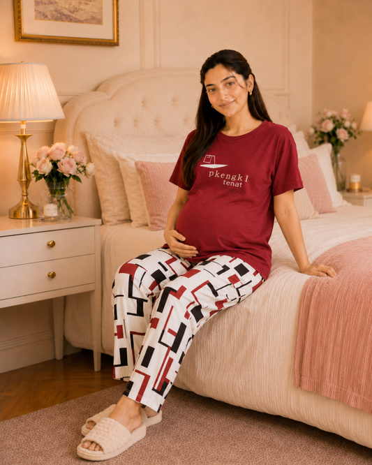 Red China Maternity Cotton Night Suit – view 2