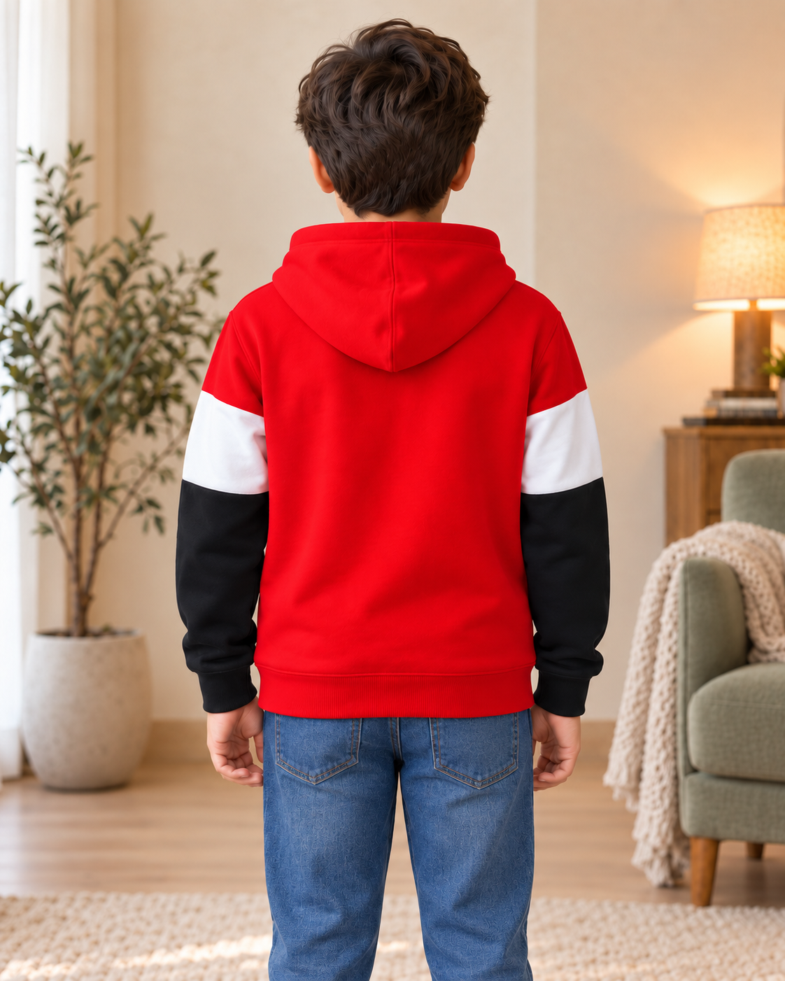 Kids Red, White & Black Color-Block Hoodie, back