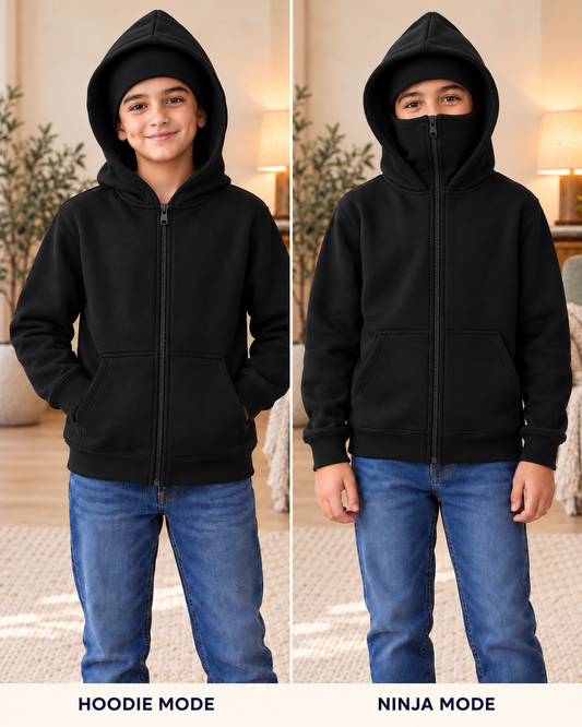 Kids Black Ninja High-Zip Hooded Jacket