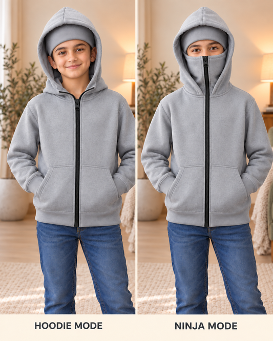 Kids Grey Ninja High-Zip Hooded Jacket