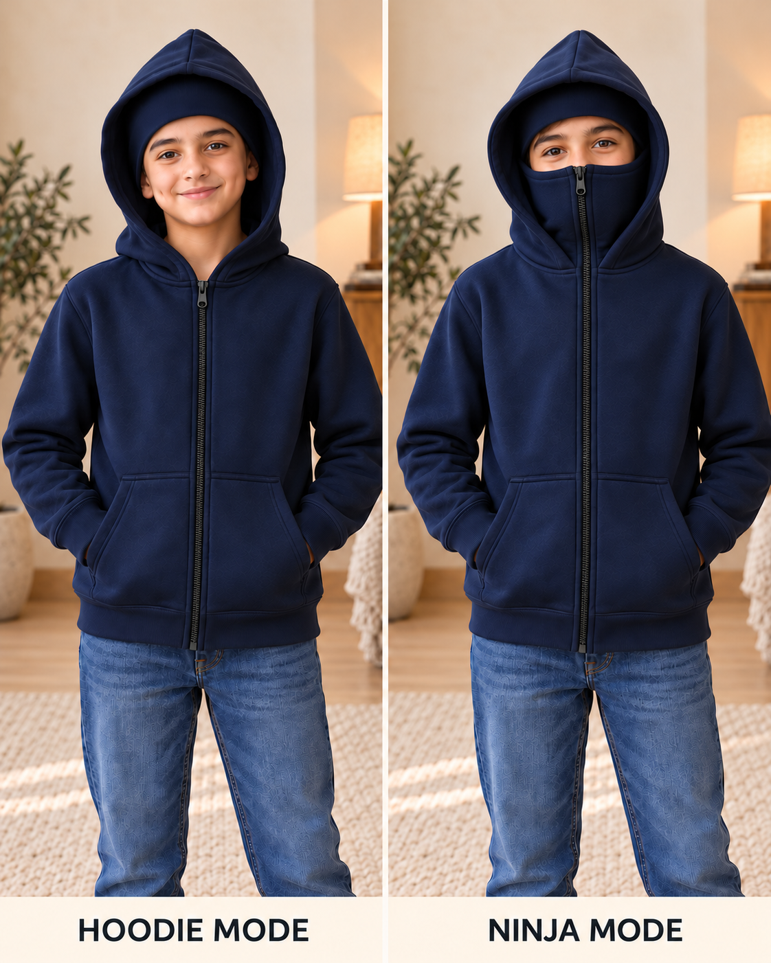 Kids Navy Ninja High-Zip Hooded Jacket