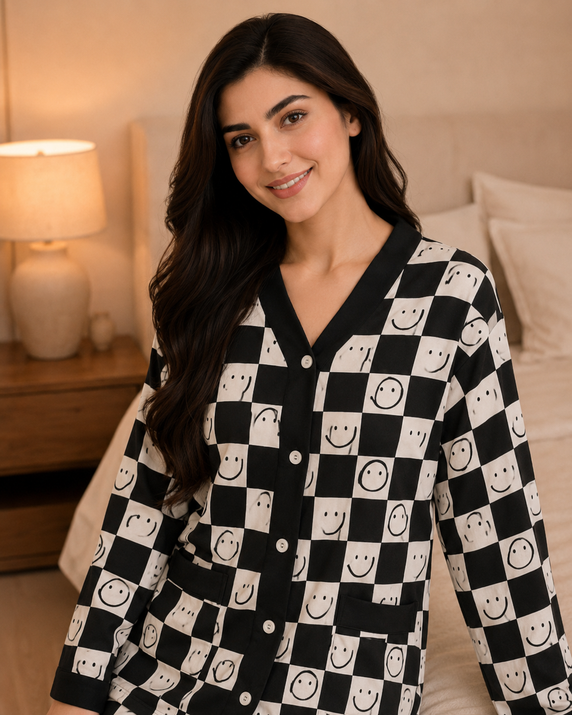 Chess Smiley Premium Night Suit – shirt detail