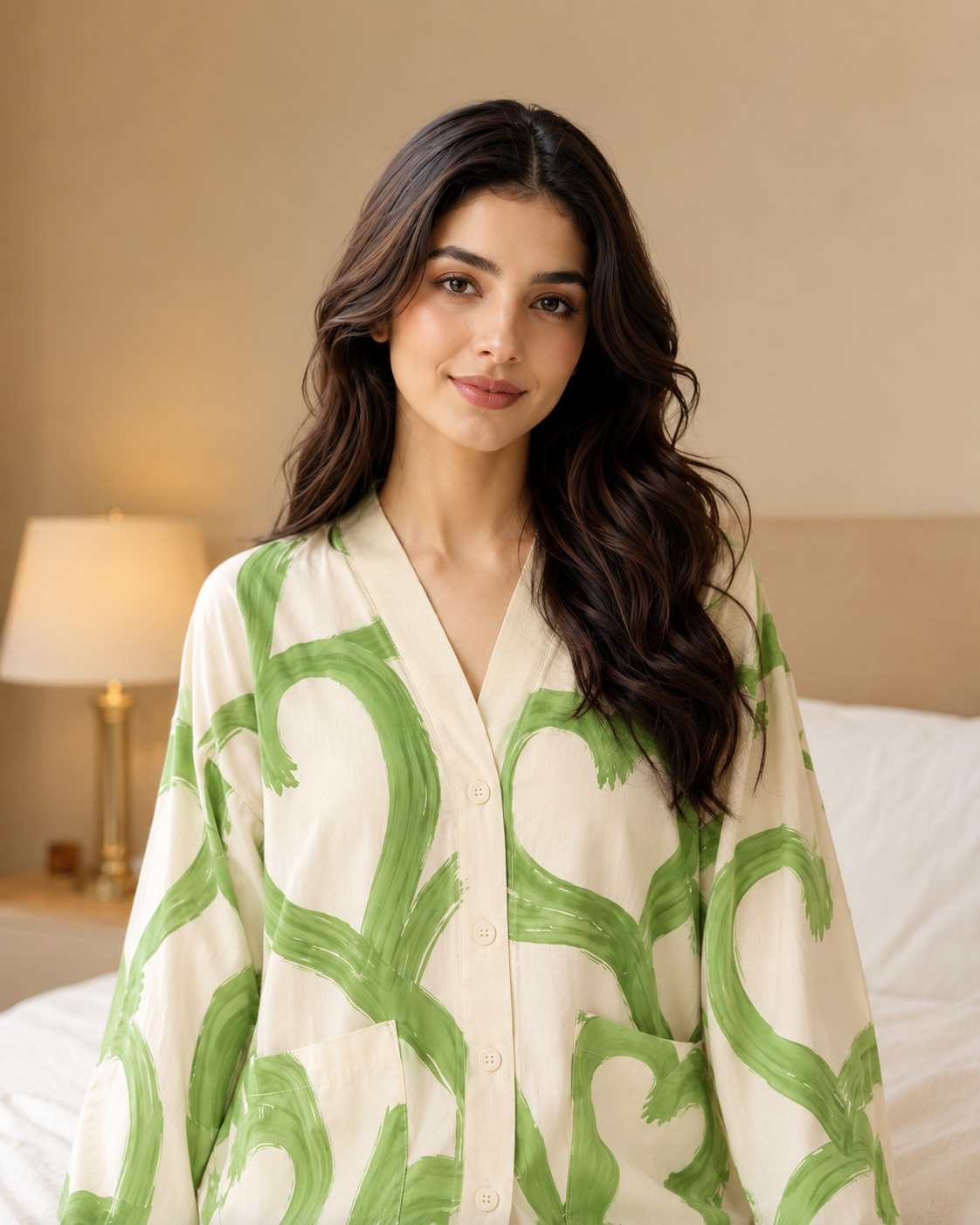 Green Heart Premium Night Suit – shirt detail