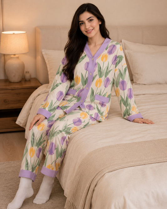 Purple Tulip Premium Night Suit – seated lifestyle