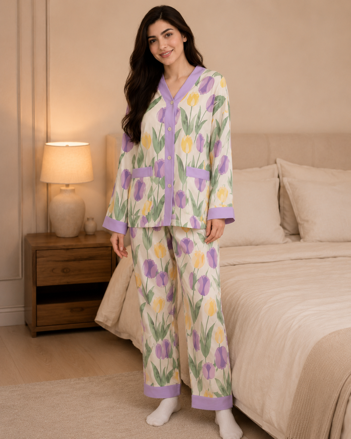 Purple Tulip Premium Night Suit – full view