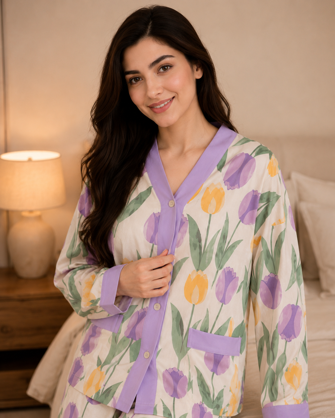 Purple Tulip Premium Night Suit – shirt detail