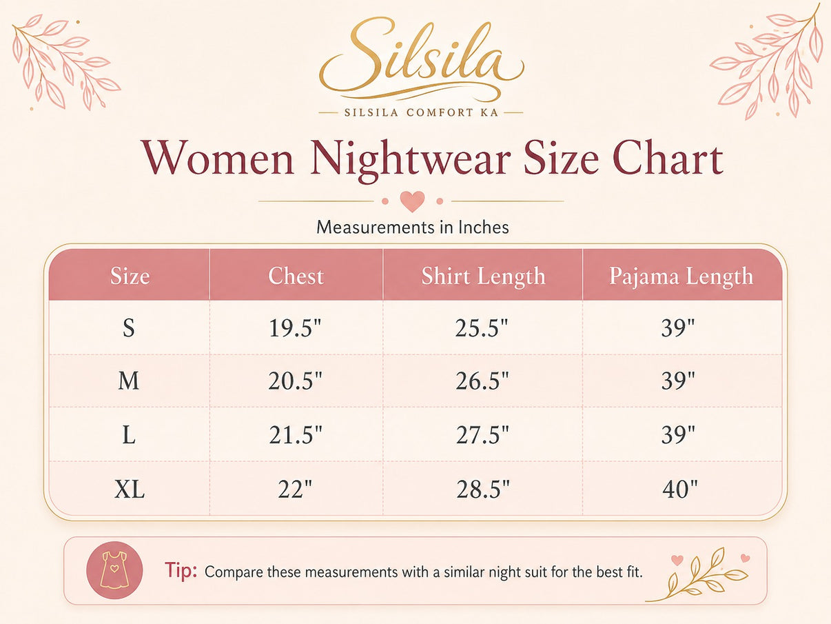 Silsila women nightwear size chart