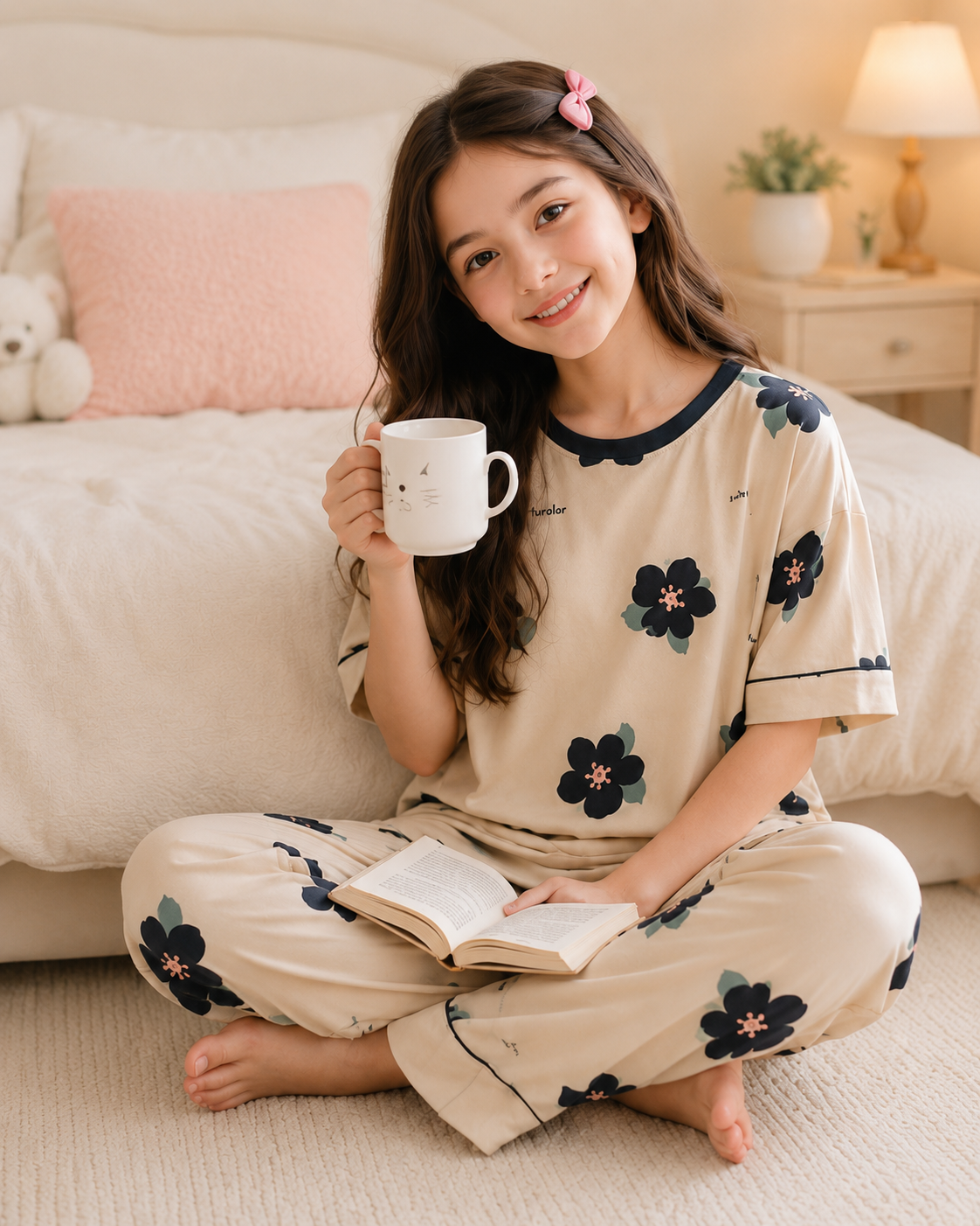 Skin Flower  Girls Night Suit