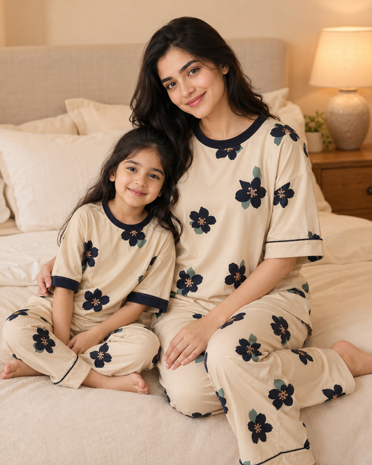 Skin Flower Mom & Daughter Night Suit
