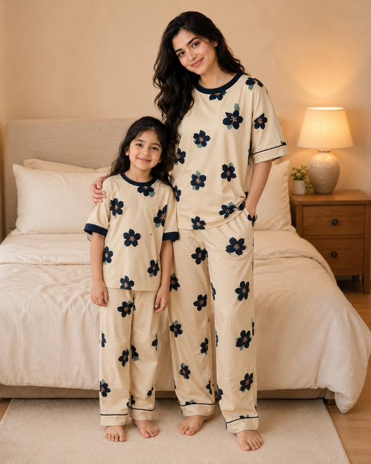 Skin Flower Mom & Daughter Night Suit