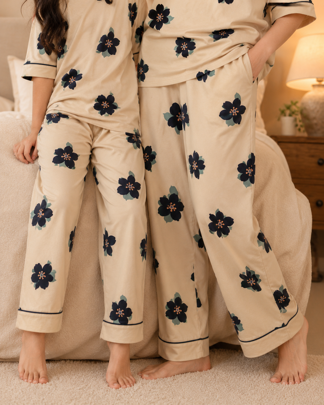 Skin Flower Mom & Daughter Night Suit